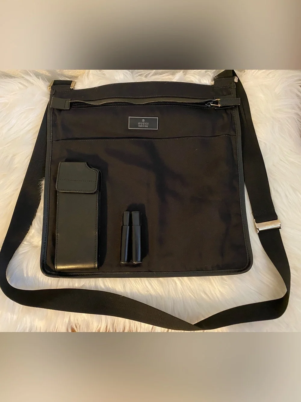 Gucci Black Nylon Messenger Bag with Leather Trim UNISEX